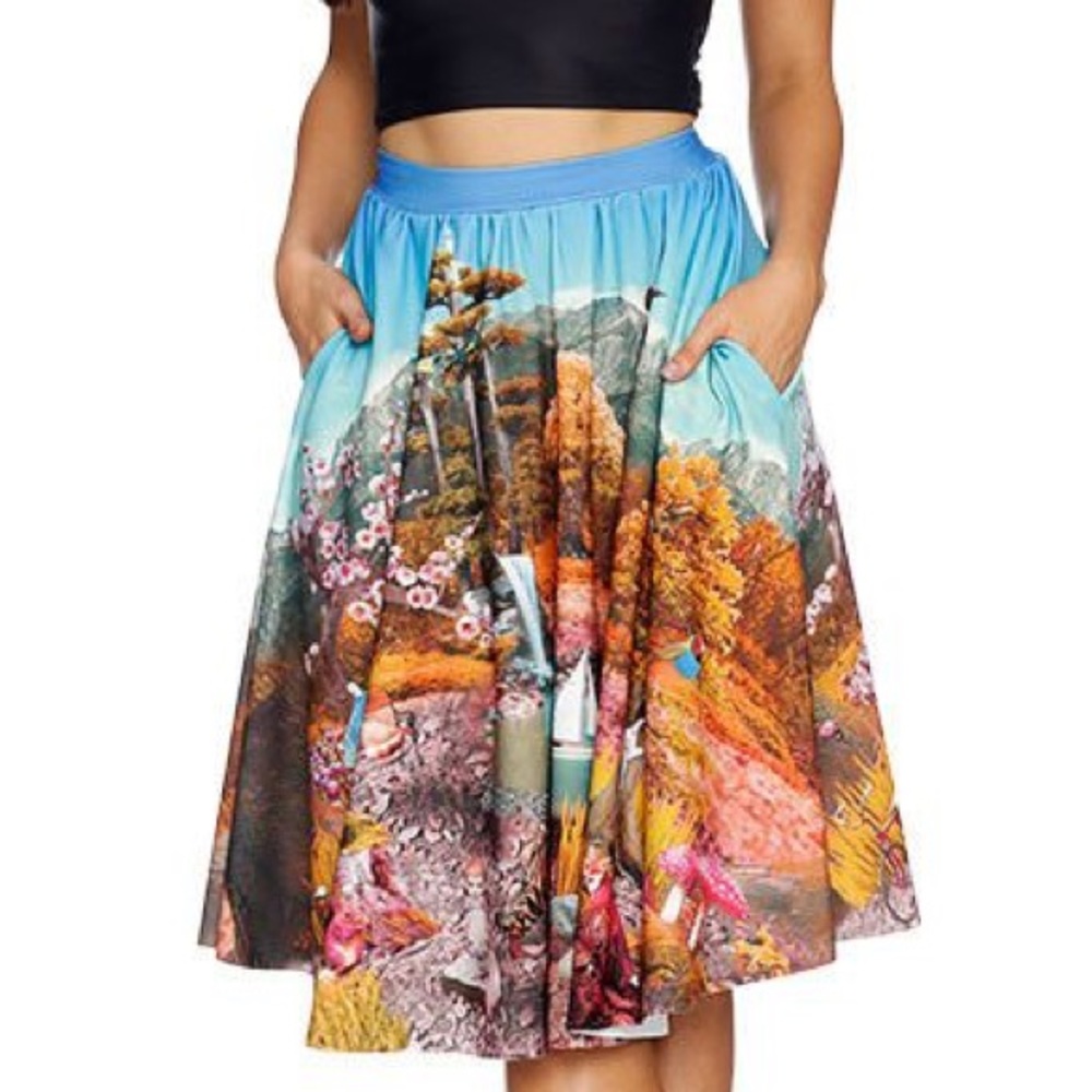 Blackmilk Blue Multicolor Scenic Midi Skirt